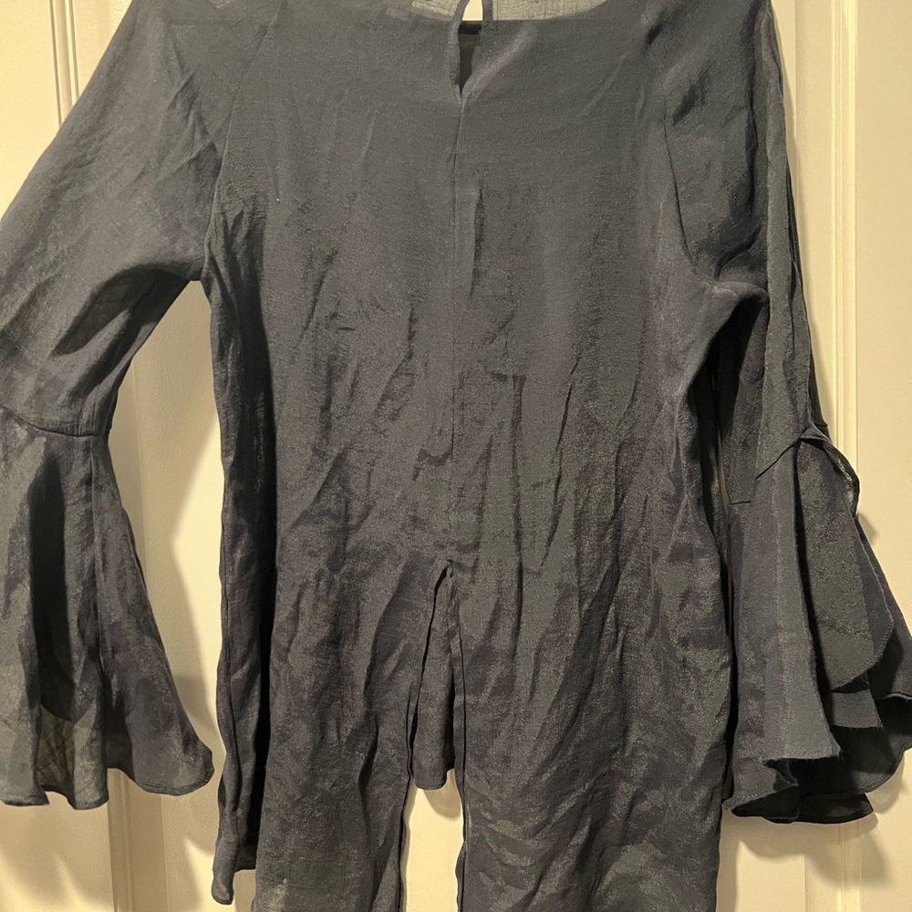 Chic Gray Bell Sleeve Blouse